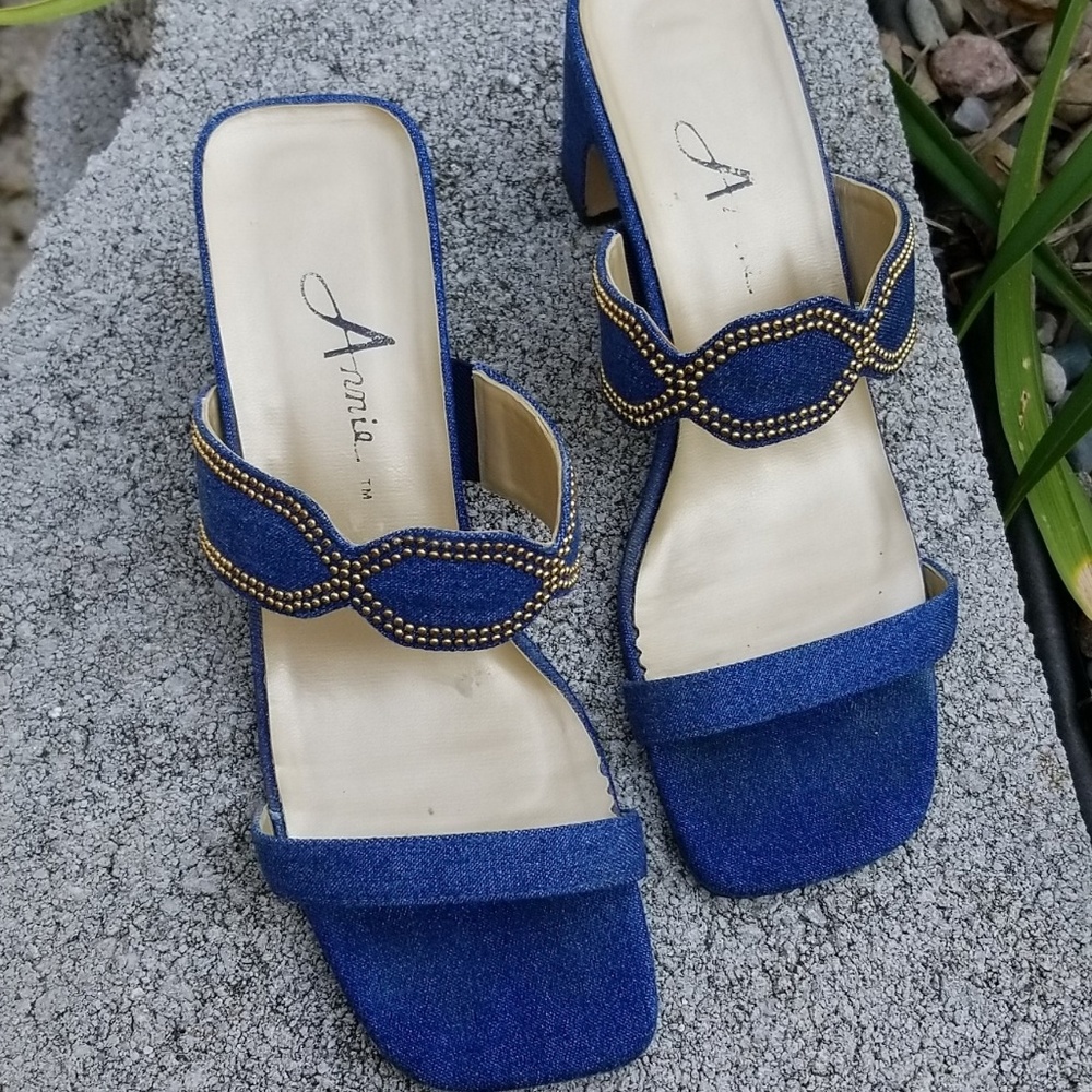 Vintage Denim square toe sandal heels